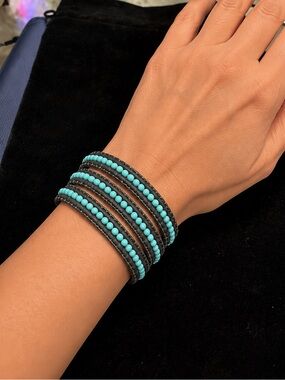 Elegant Blue Beaded Bracelet 21” long to wrap around 3x